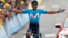 Movistar  rider Nairo Quintana of Colombia wins the 18th stage of the Tour de France  from Embrun to Valloire. Photograph: Christian Hartmann/Reuters