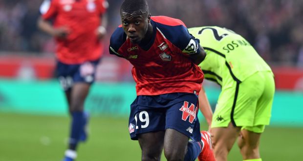 Arsenal are close to confirming a club record €80m for Lille’s Ivorian forward Nicolas Pepe. Photograph: Denis Charlet/AFP/Getty Images