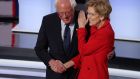 Democratic presidential candidates  Bernie Sanders and Elizabeth Warren. Photograph:  Justin Sullivan/Getty