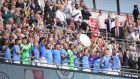 Man City celebrate their Community Shield win. Photograph: Laurence Griffiths/Getty