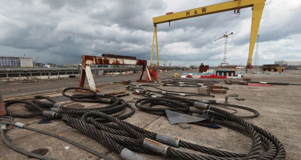 Metal cables and  the Samson crane at the Harland and Wolff shipyard in Belfast.  It is  remarkable that the business, which once employed more than 30,000 people but has not built a ship since 2003, survived this long.  Photograph: Liam McBurney/PA Wire