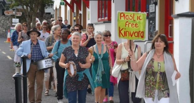 Community members march in support of Plastic-free Kinvara’s public awareness campaign to keep the land and sea plastic-free. Photograph: Louise O’Neill Vance