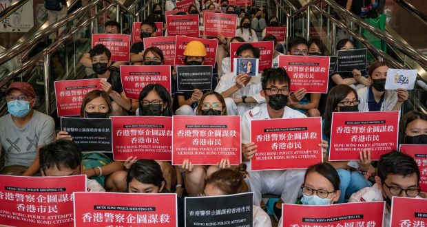  Members of the medical profession gather to protest against Hong Kong police brutality at Queen Elizabeth Hospital on August 13, 2019 in Hong Kong, China. (Photo by Anthony Kwan/Getty Images) BESTPIX