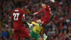 Sky Sports had the rights to Liverpool’s Friday night clash against Norwich City, but many more fixtures are only on BT Sport or Premier Sports. Photograph: Oli Scarff/AFP