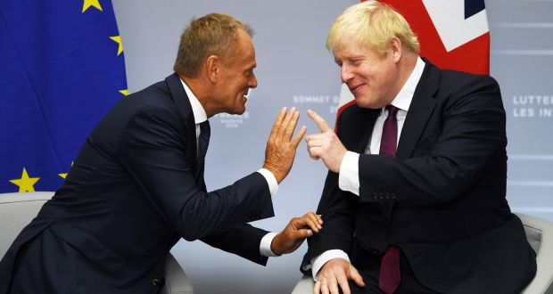 European Council president Donald Tusk  and Britain’s prime minister Boris Johnson: US has pledged a big trade deal to Britain in wake of Brexit.  Photograph: Neil Hall