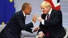 European Council president Donald Tusk  and Britain’s prime minister Boris Johnson: US has pledged a big trade deal to Britain in wake of Brexit.  Photograph: Neil Hall