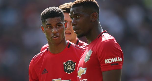 Marcus Rashford and Paul Pogba of Manchester United during their Premier League match against Crystal Palace at Old Trafford on Saturday. Photograph: Mark Leech/Offside via Getty Images