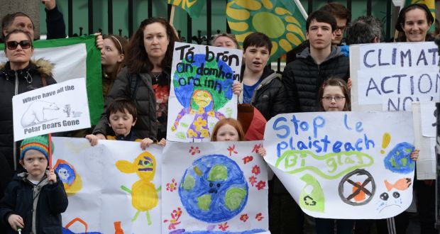 Members of Fridays for Future urging action on climate change outside the Dáil in February. File photograph: Alan Betson