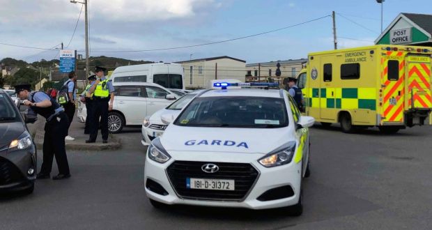 Gardaí at the scene of the fatal shooting in Clogherhead, Co Louth. Photograph: Ciara Wilkinson