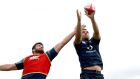 Jean Kleyn and Tadhg Beirne compete for a lineout  during an Ireland training session at Carton House on Thursday. Photograph:  Dan Sheridan/Inpho