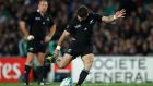 Flyhalf Stephen Donald of the All Blacks kicks a penalty in 2011  Rugby World Cup Final  between France and New Zealand in Auckland. Photograph:  David Rogers/Getty
