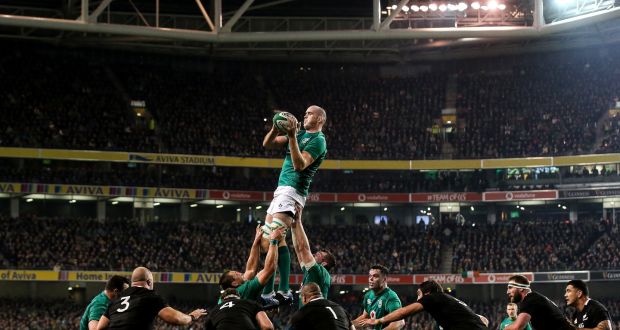 Devin Toner wins a lineout during the Autumn International against New Zealand at the Aviva stadium in November 2018. Photograph: Gary Carr/Inpho