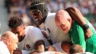 England’s Courtney Lawes and Maro Itoje, and Ireland’s Devin Toner in their pre-World Cup friendly at Twickenham on August 24th. Photograph: Billy Stickland/Inpho