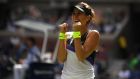  Belinda Bencic of Switzerland celebrates after winning her  quarter-final match against Donna Vekic of Croatia at the US Open. Photograph:  Emilee Chinn/Getty Images