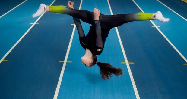 Irish gymnast Emma Slevin puts on a display during the Sport Ireland announcement of the multi-year investment of over €3 million in the Women in Sport programme at the  National Indoor Arena in Abbotstown. Photograph:  David Fitzgerald/Sportsfile