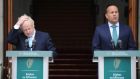 Taoiseach Leo Varadkar and British prime minister Boris Johnson at Government Buildings in Dublin on Monday. Photograph: Aidan Crawley/EPA