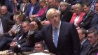 A video grab from footage broadcast by the UK Parliament’s Parliamentary Recording Unit  shows Britain’s prime minister Boris Johnson speaking following the announcement of the result of a vote on his motion for an early parliamentary general election, a motion that did not carry, in the House of Commons in London on Tuesday morning.  Photograph: PRU/AFP/Getty 