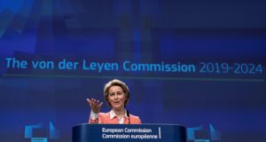 European Commission president German Ursula von der Leyen gestures as she gives a press conference to announce the names of the new European commissioners. Photograph: Kenzo tribouillard / AFP/Getty Images