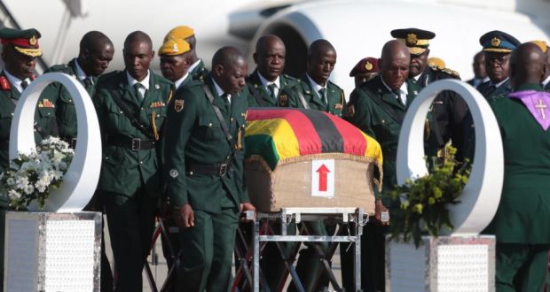 Image result for mugabe's body arrives zimbabwe for burial