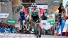  Ireland’s Sam Bennett crosses the finish line in second on the 19th stage of the Vuelta a España  from Avila to Toledo. Photograph: Oscar Del Pozo/AFP/Getty Images