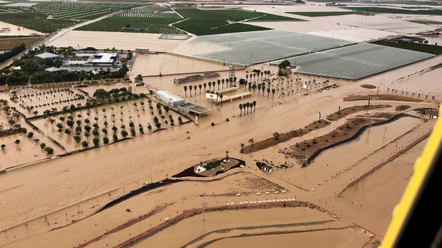 Another view of floods in the municipality of Los AlcÃ¡zares on Friday. Photograph: Security and Emergencies Bureau/EPA/handout