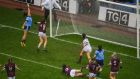  Hannah O’Neill scores Dublin’s  second goal during the TG4 All-Ireland Ladies Football Senior Championship Final against Galway at Croke Park. Photograph:  Ramsey Cardy/Sportsfile