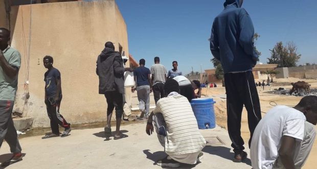 Refugees and migrants at Zawiya detention centre, in the northwest of Libya, in early 2019.
