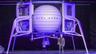 Jeff Bezos, founder of Amazon, Blue Origin and owner of The Washington Post, introduces their newly developed lunar lander “Blue Moon”. Photograph: Jonathan Newton / The Washington Post via Getty Images)