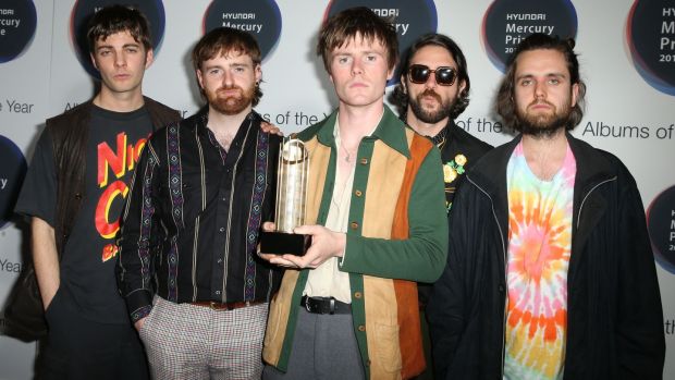 Nominated for the album ‘Dogrel’, members of the Dublin band Fontaines D C, Grian Chatten, Carlos OConnell, Conor Curley, Tom Coll and Conor Deegan at the Mercury Prize awards ceremony in London. Photograph: Isabel Infantes/AFP