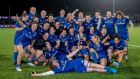 Leinster Women celebrate after beating Connacht to claim back-to-back Interprovincial Championships. Photograph:  Morgan Treacy/Inpho