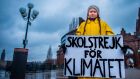 Swedish climate activist Greta Thunberg   protesting against climate change outside the Swedish parliament in November 2018.  In less than a year the now 16-year-old’s  “climate strike” has become a global movement. Photograph:  Hanna Franzen/AFP/Getty Images