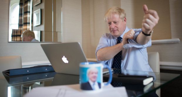 Britain’s prime minister Boris Johnson prepares his keynote speech for the annual Conservative Party conference in Manchester. Photograph:  Stefan Rousseau /Getty Images