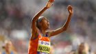  Sifan Hassan of Netherlands celebrates wining gold in the Women’s 1,500 metres. Photograph:  Richard Heathcote/Getty Images
