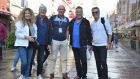 Michael Gannon (centre) in Gdansk this summer with Canadian rock group ‘Glass Tiger’ who  had a hit  with The Chieftains in the 1980s. He was their tour guide for the day. 