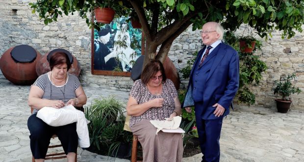 President Michael D Higgins  visit the Cipriot village of Lefkara, famous for  its lace and silver handicrafts.   Photograph: Maxwell