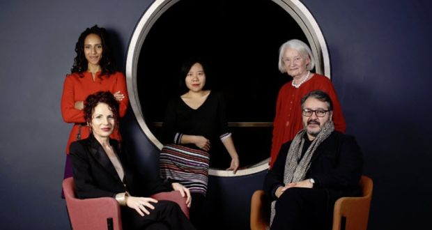From left, the 2019 jurors for the Booker Prize  are Afua Hirsch, Joanna MacGregor, Xiaolu Guo, Liz Calder and Peter Florence. Photograph: Clara Molden /Booker Prize Foundation