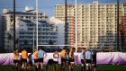 England players take part in a training session at Arcs Urayasu Park ahead of the Rugby World Cup semi-final against New Zealand. Photo: Charly Triballeau/Getty Images