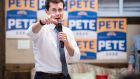 Democratic presidential candidate Pete Buttigieg, mayor of South Bend, Indiana,  talks to supporters  in Rock Hill, South Carolina on Sunday. Photograph: Sean Rayford/Getty Images