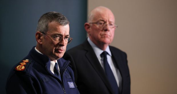  Minister for Justice and Equality, Charlie Flanagan  and  Garda Commissioner, Drew Harris during a press conference following a meeting in Government Buildings on Wednesday. Photograph: Nick Bradshaw/The Irish Times