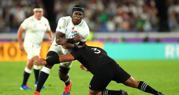  England’s Maro Itoje  is tackled by Nepo Laulala of New Zealand during their World Cup  semi-final  at International Stadium, Yokohama. Photograph:  Shaun Botterill/Getty Images