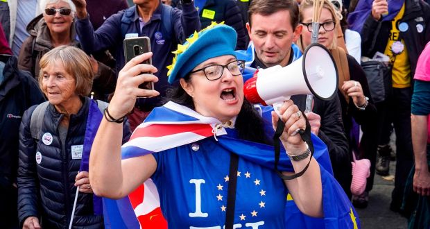 A Remain demonstrator during a rally by the People’s Vote organisation in London in October. Photograph: Niklas Halle’n/AFP via Getty