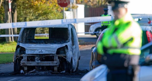 The suspected getaway vehicle pictured on Eastham Road, Bettystown, Co. Meath which gardaí suspect was used in the fatal shooting. Photograph: Colin Keegan/Collins