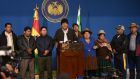  Bolivian president Evo Morales during a press conference in El Alto. Photograph:  Enzo De Luca/Bolivian Presidency/AFP