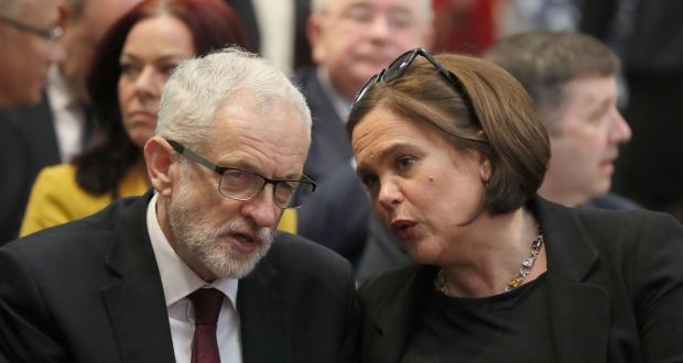 Jeremy Corbyn and Sinn Féin party leader Mary Lou McDonald. Photograph: Brian Lawless/AFP via Getty