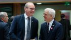 Tánaiste Simon Coveney (left) with Polish Foreign Minister Jacek Czaputowicz during a joint European Foreign Affairs Council in Brussels on Monday. Photograph: Olivier Hoslet/EPA