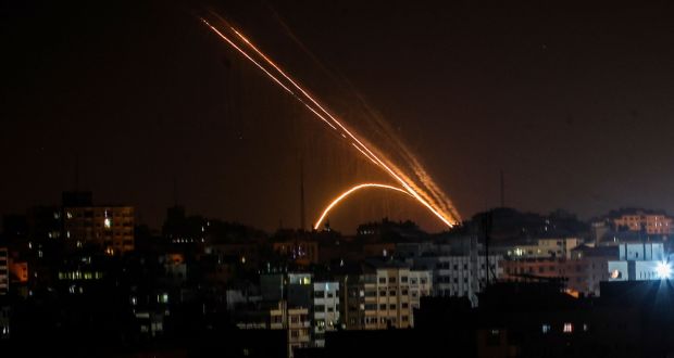 Rockets being fired from the Gaza Strip towards Israel on Wednesday. Photograph: Anas Baba/AFP/Getty Images