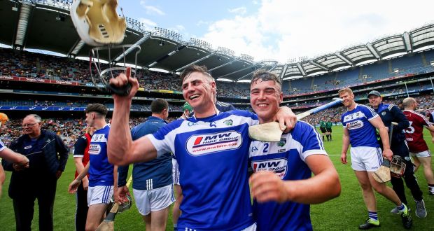 Laois’s Ryan Mullaney and  Lee Cleere celebrate after their McDonagh Cup final win over Westmeath at Croke Park in June. Photograph: Tommy Dickson/Inpho