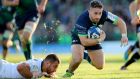 Caolin Blade cuts through the Montpellier cover to score a try for Connacht during the Challenge Cup clash at the Sportsground. Photograph: James Crombie/Inpho