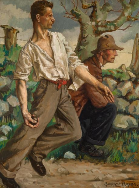 Gabriel Hayes’ painting, ‘Cork Bowler’, of two players at Lough Gur, Co Limerick in the 1940s. Photograph: Sotheby’s