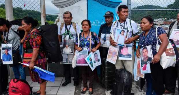 Members of the XV Caravan of Central American Mothers looking for missing migrant children in Talisman, Chiapas state, on the Mexican border with Guatemala. Photograph: Getty Images